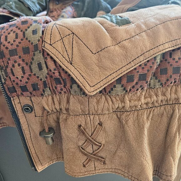 Leather & Suede Patchwork bomber jacket, vintage women's style - Picture 5 of 9